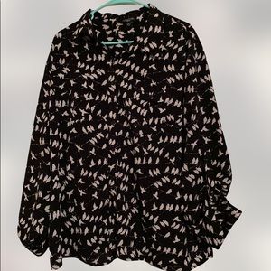 Notations Blue & White Bird Pattern Button-Down Top Sz 3X
